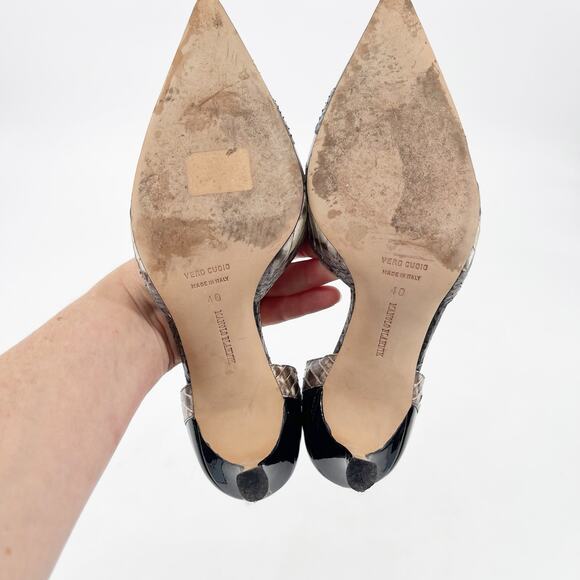Manolo Blahnik Black Patent Snakeskin Plexi D’Orsay Pointed Toe Heels IT 40 - Picture 10 of 13